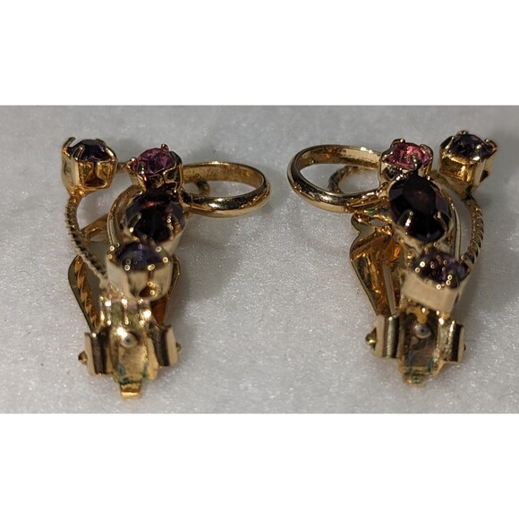 Vintage Prong Set Faceted Purple Pink Lavender Clip On Earrings - Picture 2 of 7